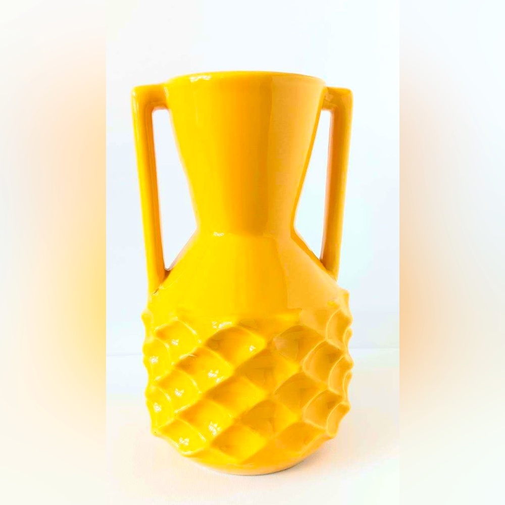 Yellow Ceramic Vase with Handles